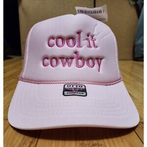 OTTO CAP Unisex 5 Panel High Crown Mesh Back Trucker Hat Pink Cowboys Adjustable